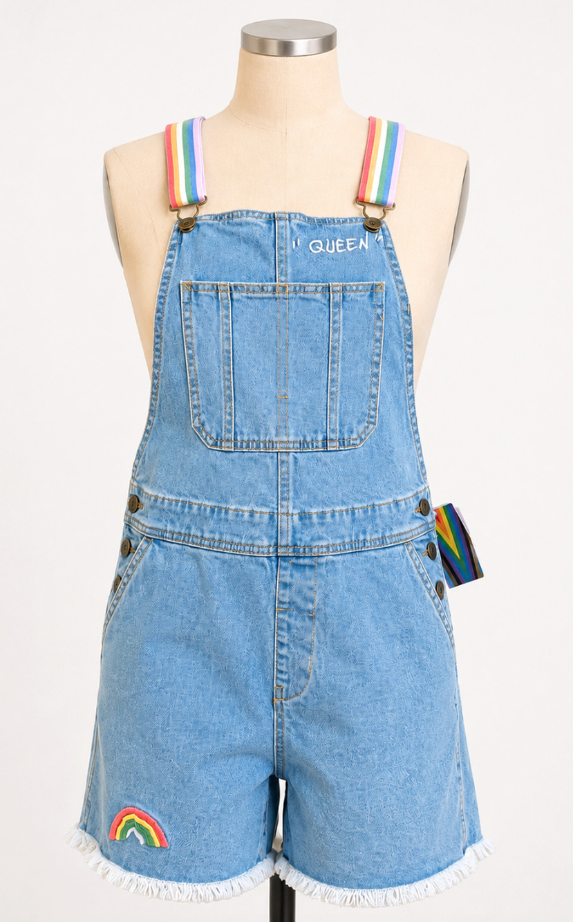 TARGET #TAKEPRIDE PRIDE RAINBOW QUEEN DENIM OVERALLS JEANS SHORTALLS SHORTS XS